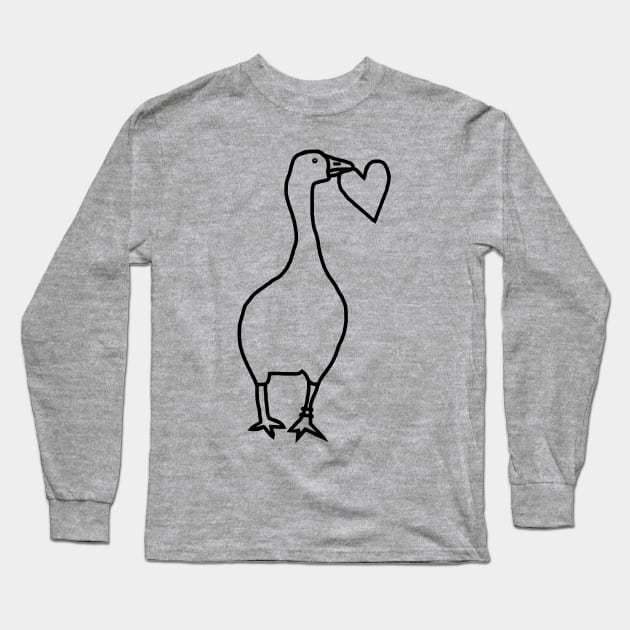 Goose Steals Heart Line Drawing Valentines Day Long Sleeve T-Shirt by ellenhenryart